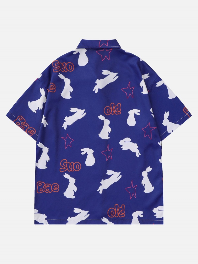 Bleu  Chemise à Manches Courtes Aelfric Eden Rabbit Chasing The Star Print - BLF-8399689